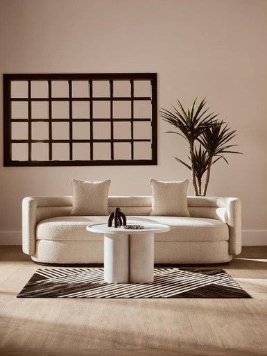 3 Seater Ivory Linen Curved Sofa, Oratino - Image 9