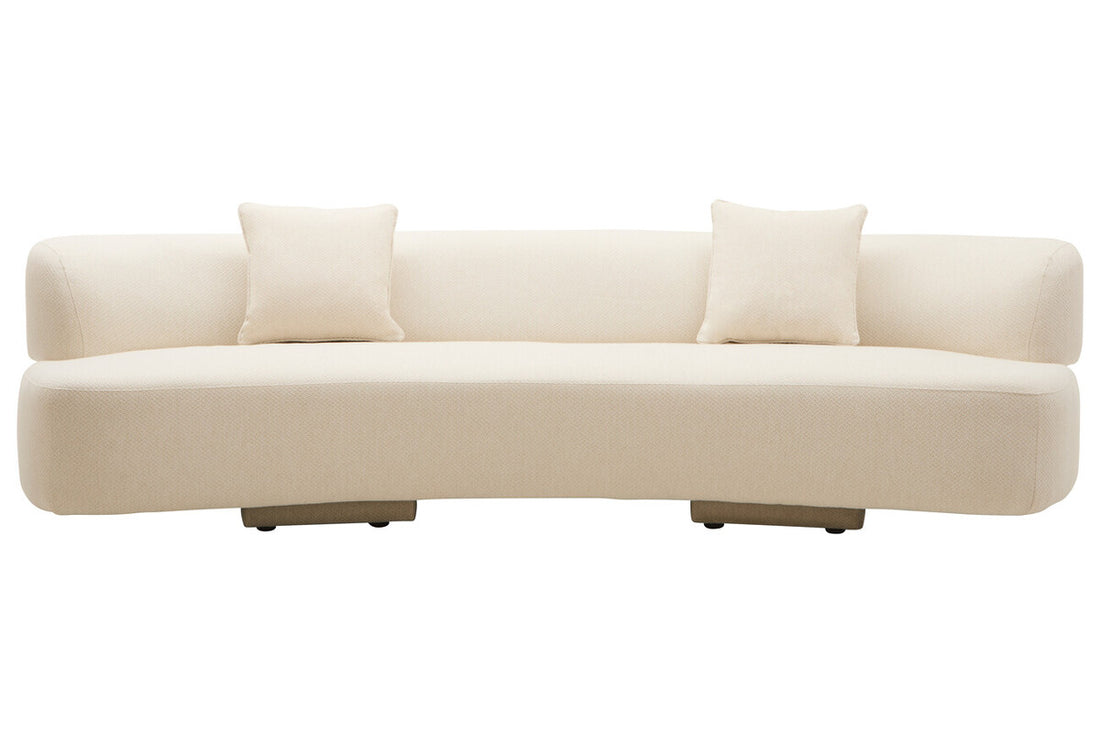 Beige sofa with cushions on a white background