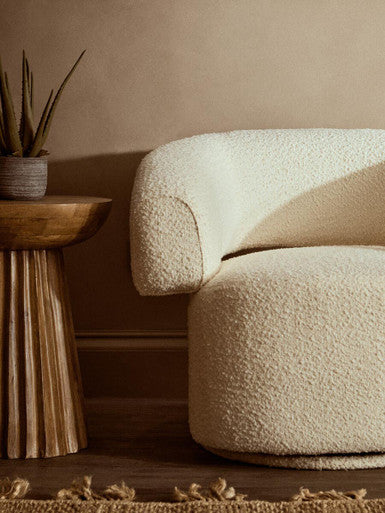 Oliveto Ivory Boucle Fabric Revolving Armchair