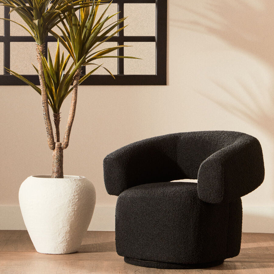Oliveto Black Boucle Fabric Revolving Armchair