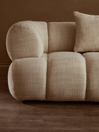 3 Seater Cream Linen Curved Sofa, Ordona - Image 7