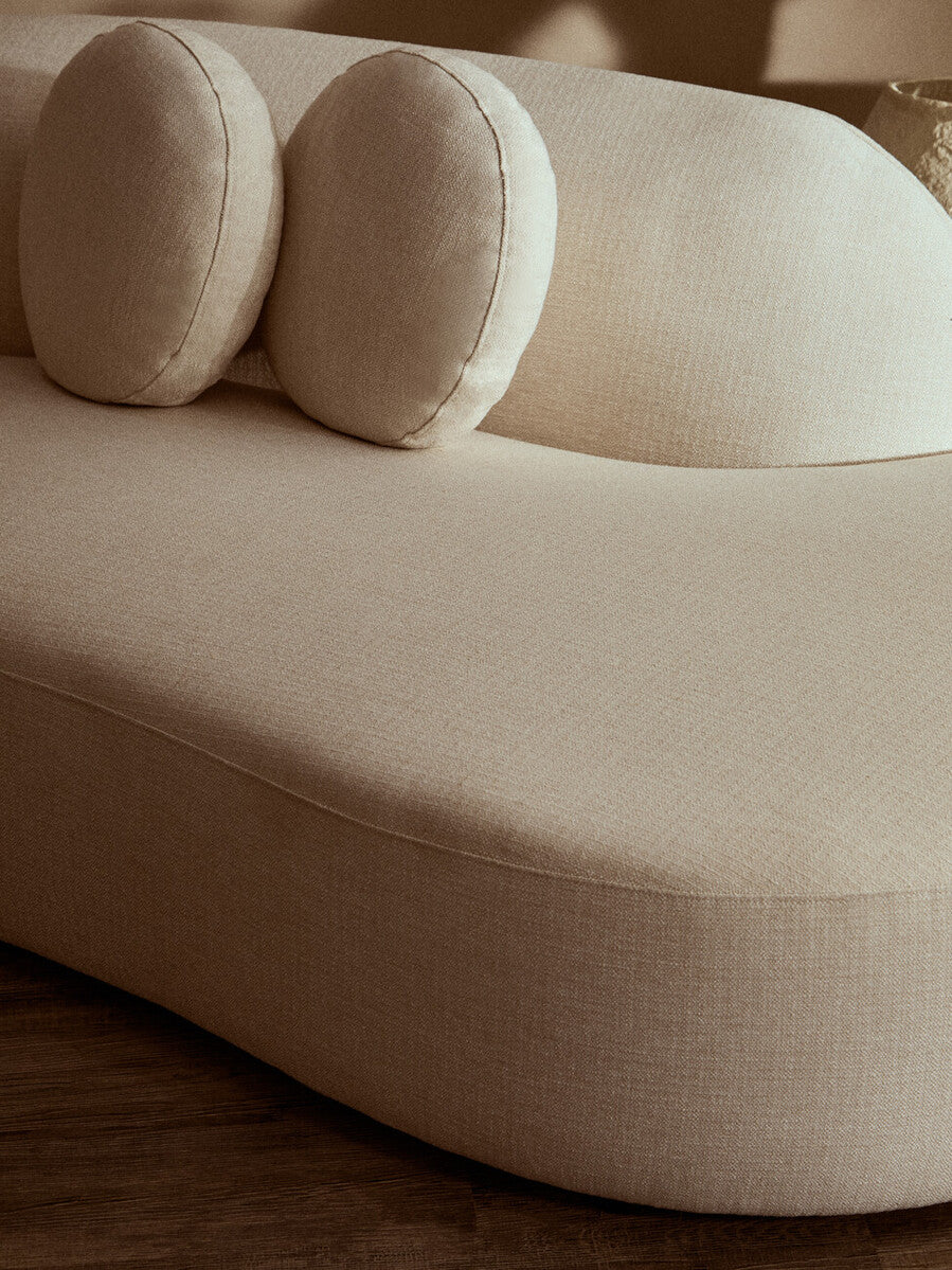 3 Seater Cream Linen Curved Sofa, Ovada - Image 10