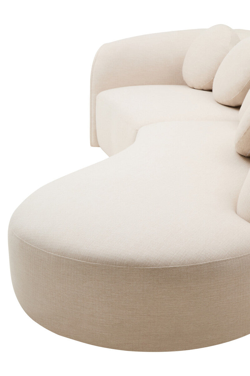 3 Seater Cream Linen Curved Sofa, Ovada - Image 25