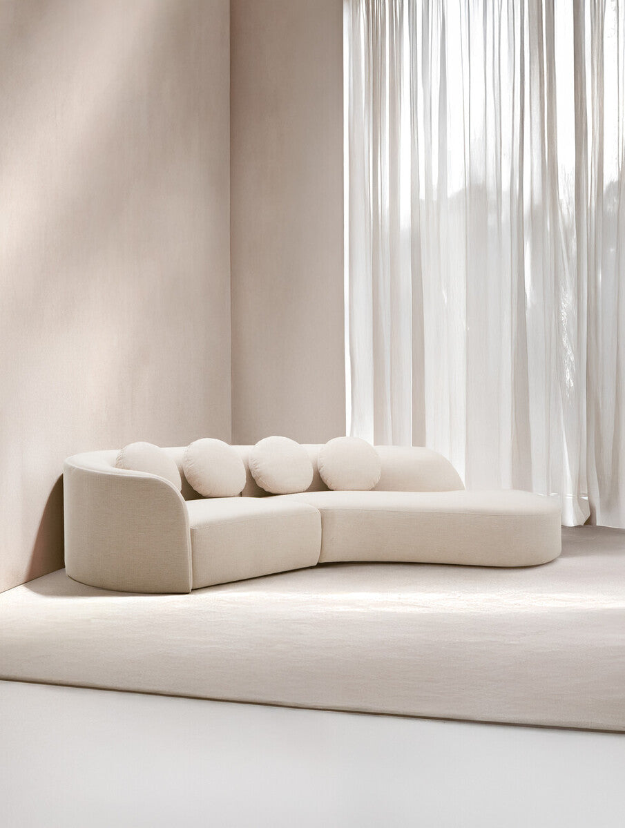 3 Seater Cream Linen Curved Sofa, Ovada - Image 27