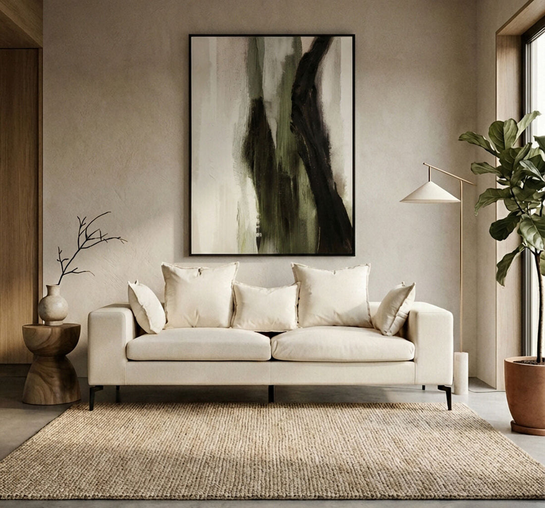 3 Seater Textured Fabric Cream Sofa, Avignon - Image 1