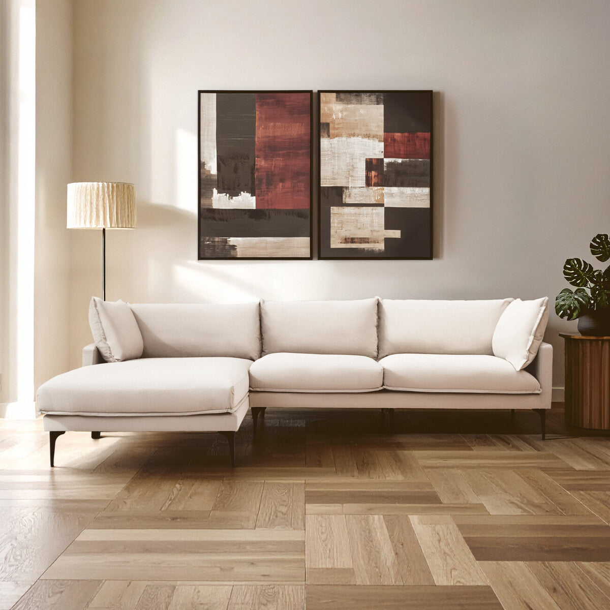 3 Seater Cream Left Chaise Sofa, Comfee