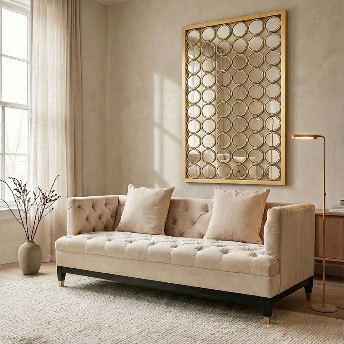 2 Seater Ivory Fabric Sofa, Sefira - Image 1