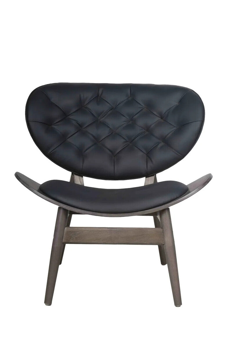 Black Leather Effect Chair with Elm Wood Frame | Vinsi