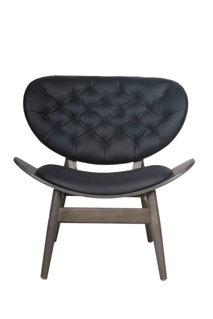 Black Leather Effect Chair with Elm Wood Frame | Vinsi
