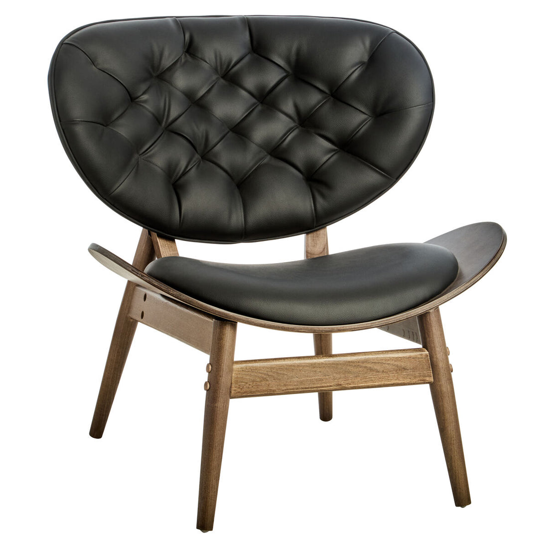 Vinsi Black Faux Leather Chair with Elm Wood Frame