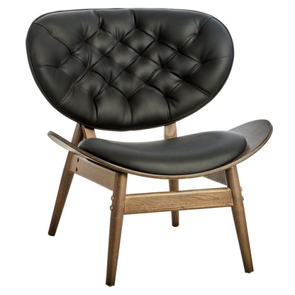 Vinsi Black Faux Leather Chair with Elm Wood Frame