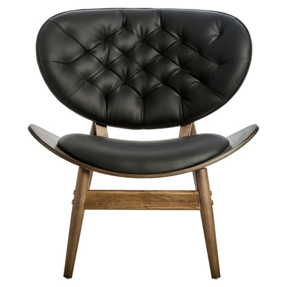 Vinsi Black Faux Leather Chair with Elm Wood Frame