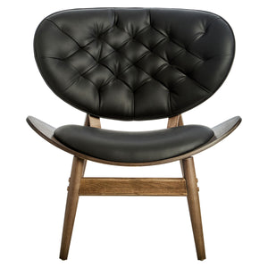 Vinsi Black Faux Leather Chair with Elm Wood Frame
