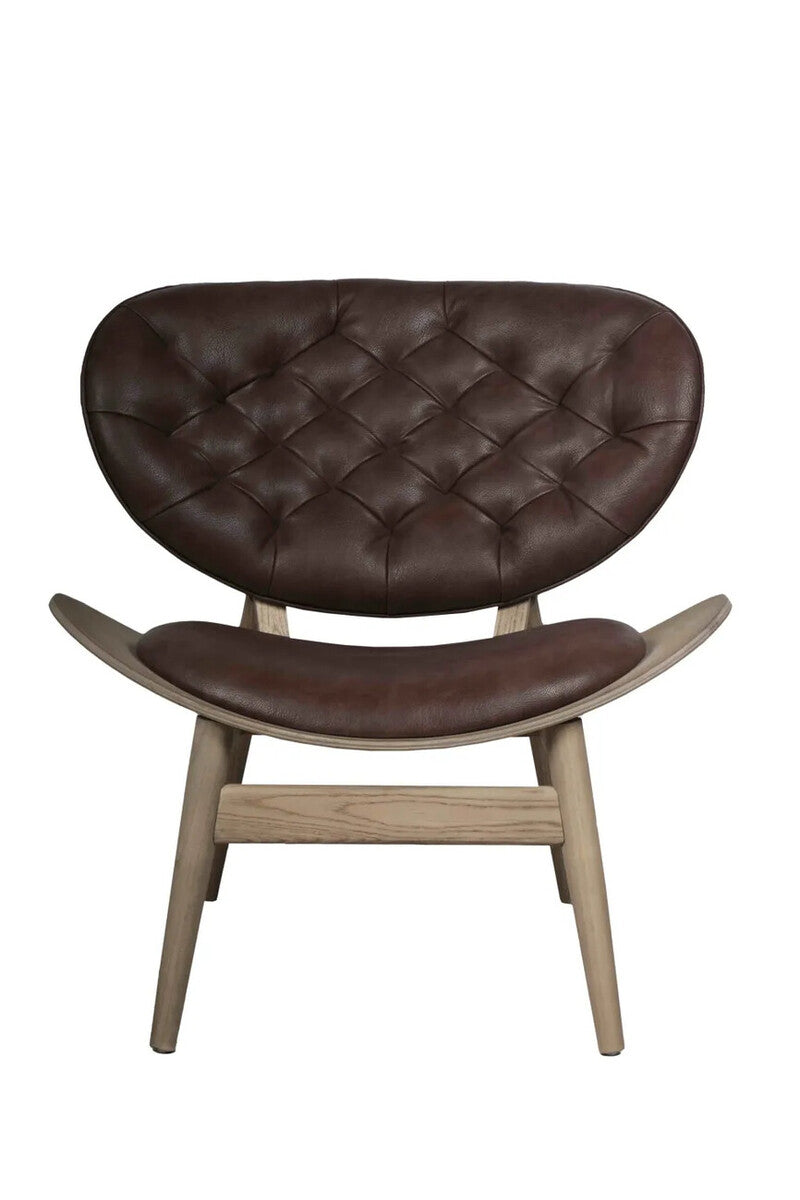 Brown Leather Effect Chair with Elm Wood Frame | Vinsi