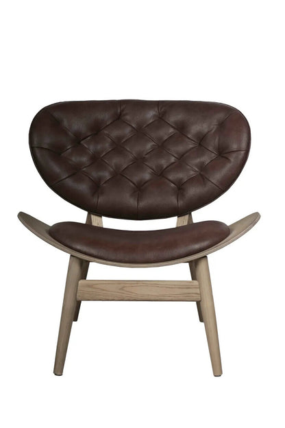 Brown Leather Effect Chair with Elm Wood Frame | Vinsi
