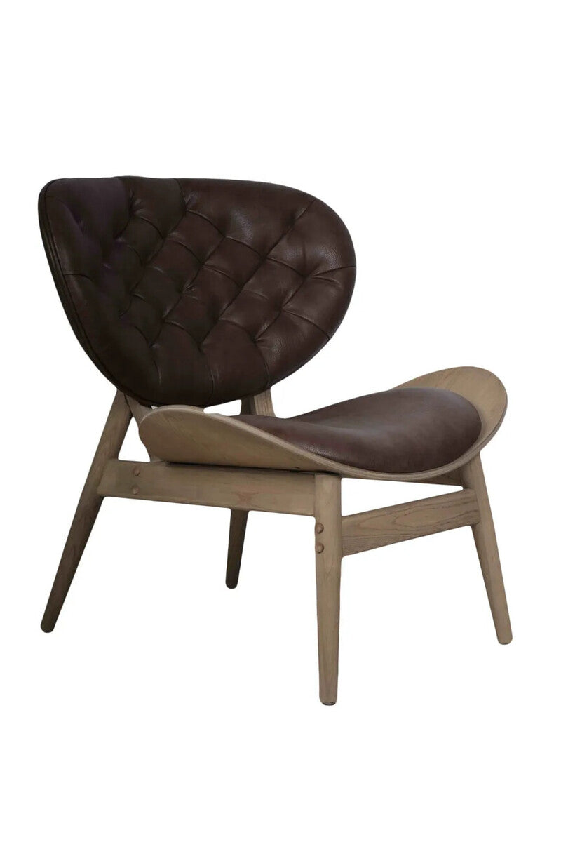 Brown Leather Effect Chair with Elm Wood Frame | Vinsi