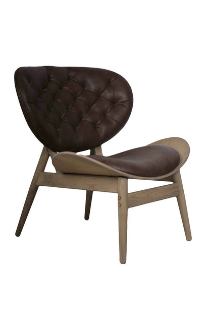 Brown Leather Effect Chair with Elm Wood Frame | Vinsi