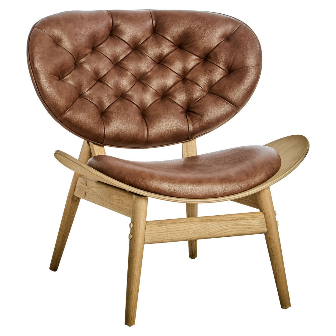 Vinsi Brown Faux Leather Chair with Elm Wood Frame