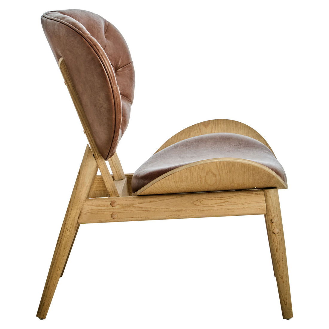 Vinsi Brown Faux Leather Chair with Elm Wood Frame