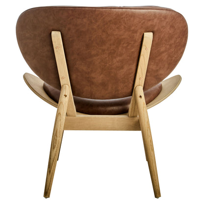 Vinsi Brown Faux Leather Chair with Elm Wood Frame