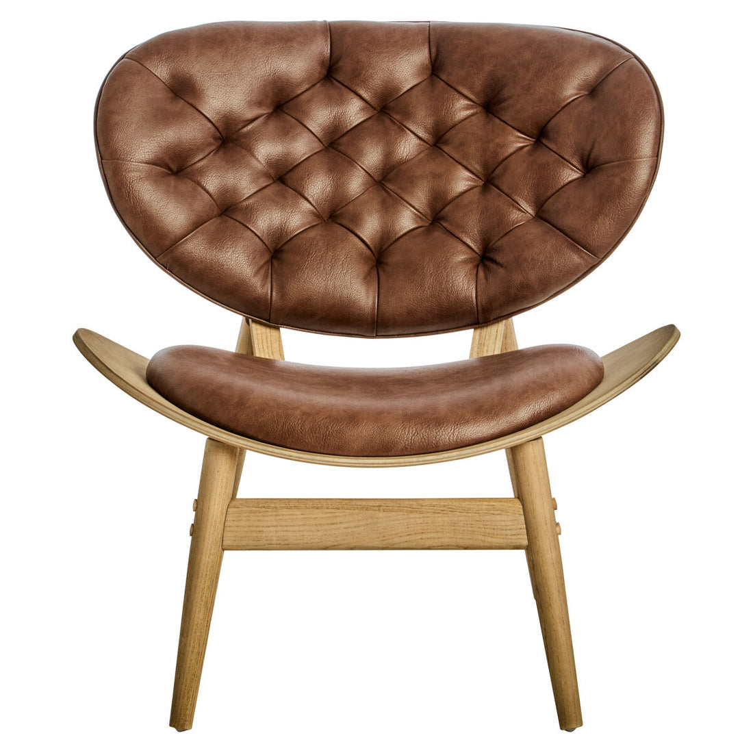 Vinsi Brown Faux Leather Chair with Elm Wood Frame