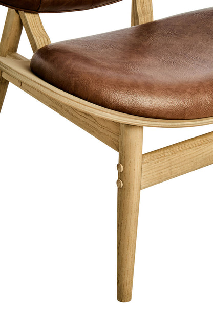 Vinsi Brown Faux Leather Chair with Elm Wood Frame