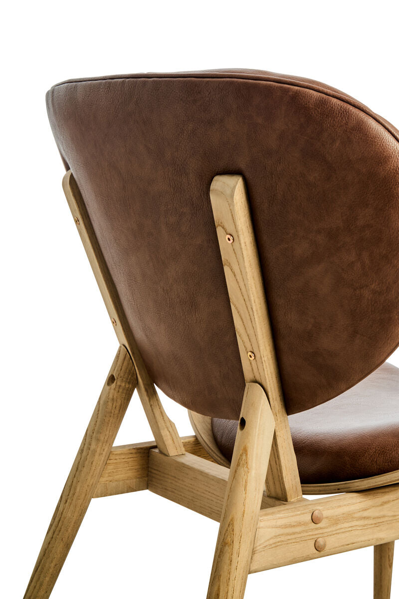 Vinsi Brown Faux Leather Chair with Elm Wood Frame