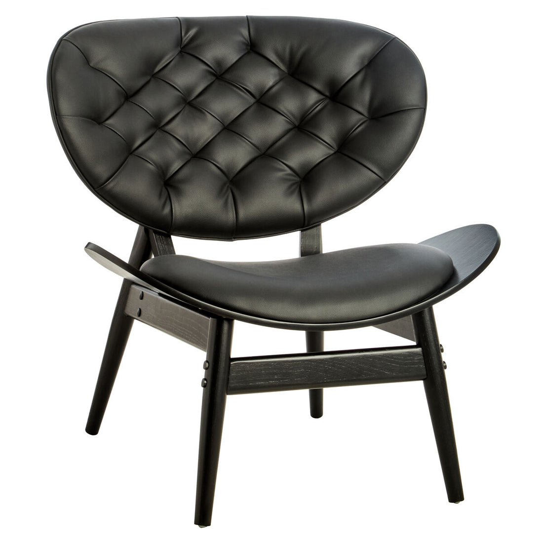 Vinsi Black Faux Leather Chair with Black Elm Wood Frame