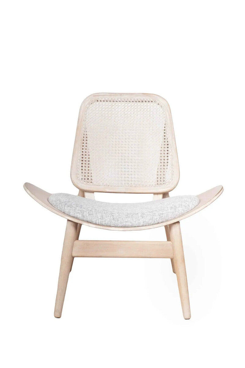 Grey Fabric Cane Back Chair with Washed Elm Wood Frame | Vinsi