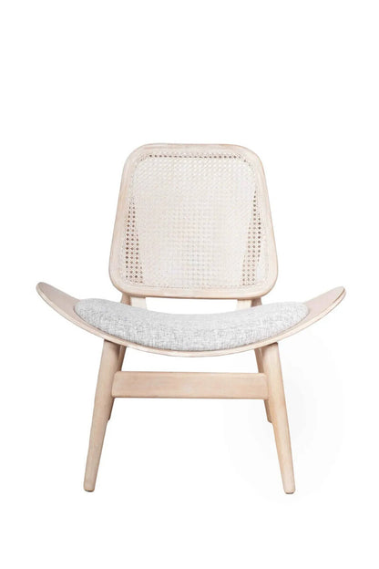 Grey Fabric Cane Back Chair with Washed Elm Wood Frame | Vinsi