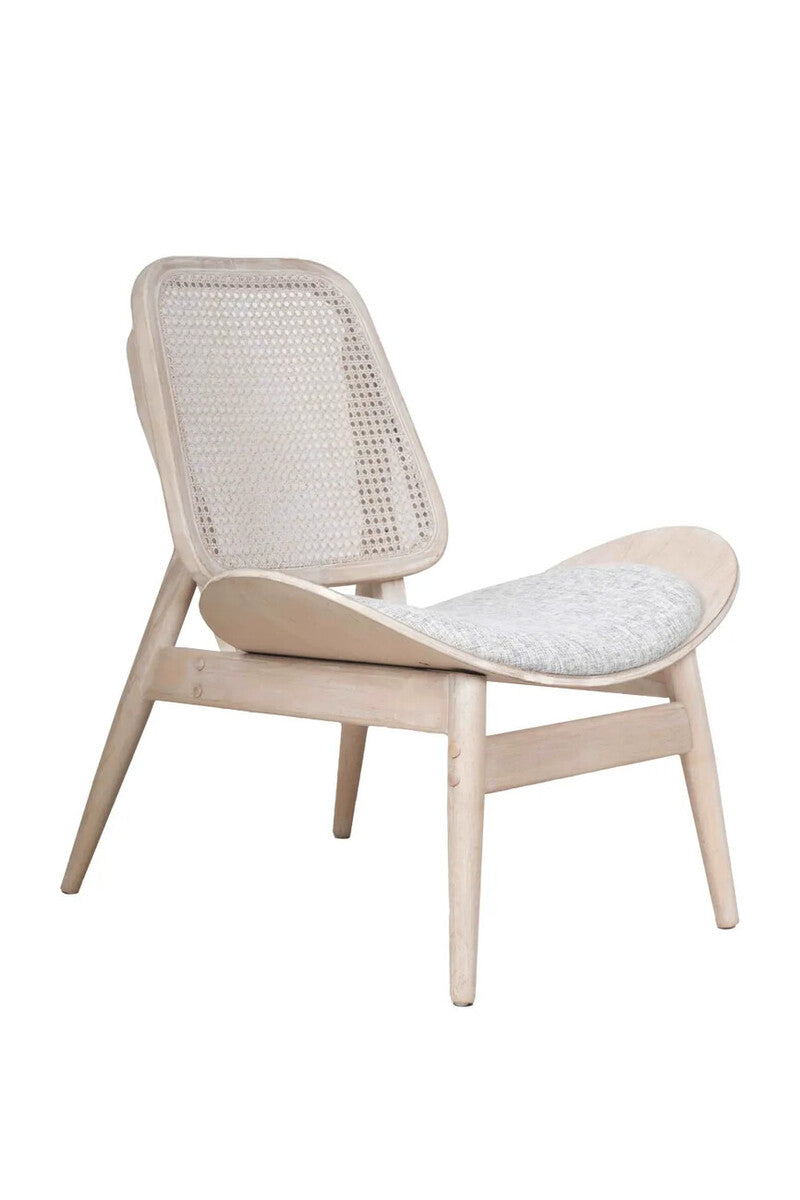 Grey Fabric Cane Back Chair with Washed Elm Wood Frame | Vinsi
