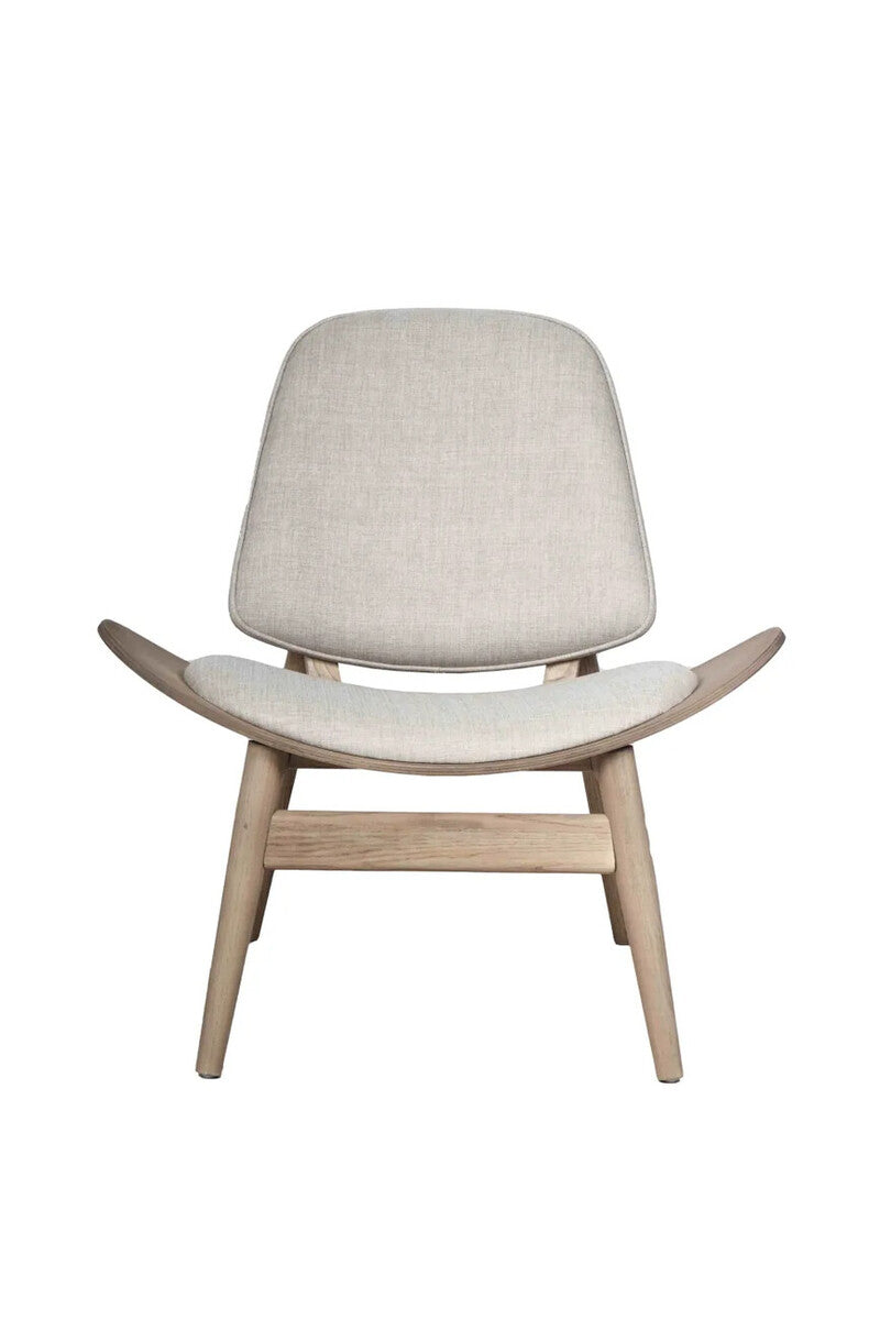 Beige Fabric Chair with Washed Elm Wood | Vinsi