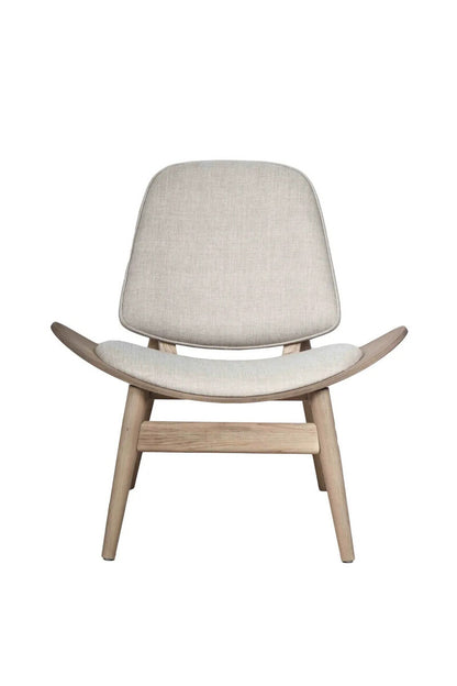 Beige Fabric Chair with Washed Elm Wood | Vinsi