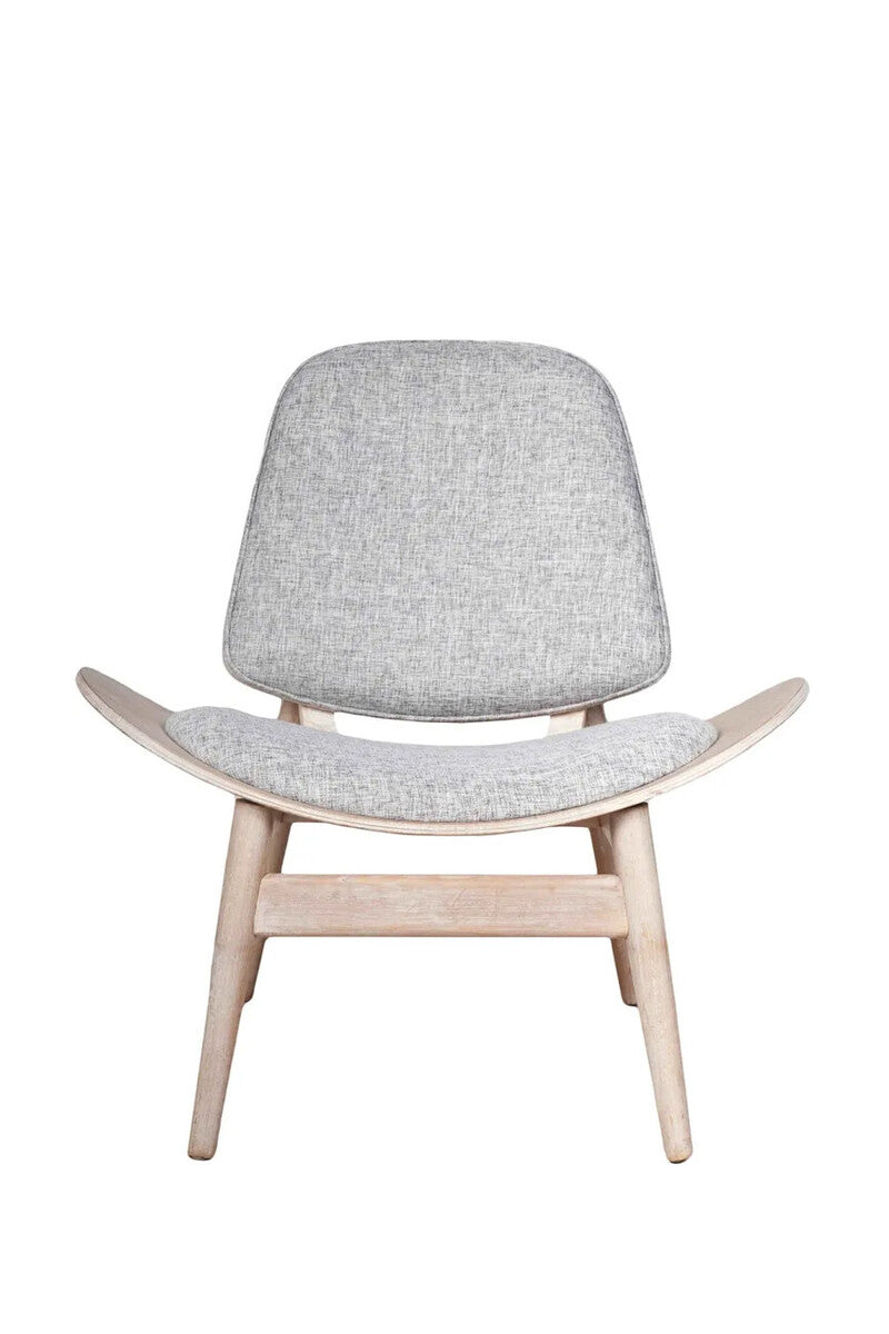 Grey Fabric Chair with Washed Elm Wood | Vinsi