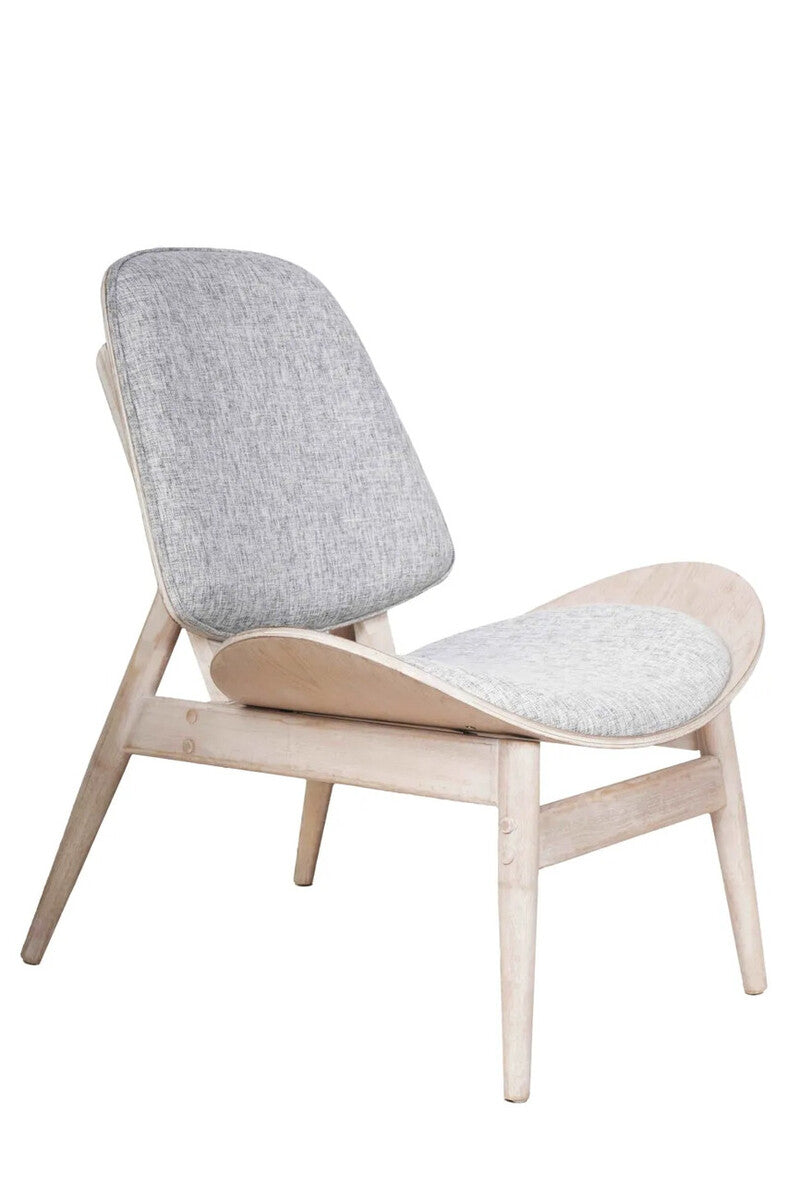 Grey Fabric Chair with Washed Elm Wood | Vinsi
