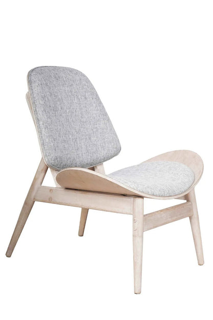 Grey Fabric Chair with Washed Elm Wood | Vinsi