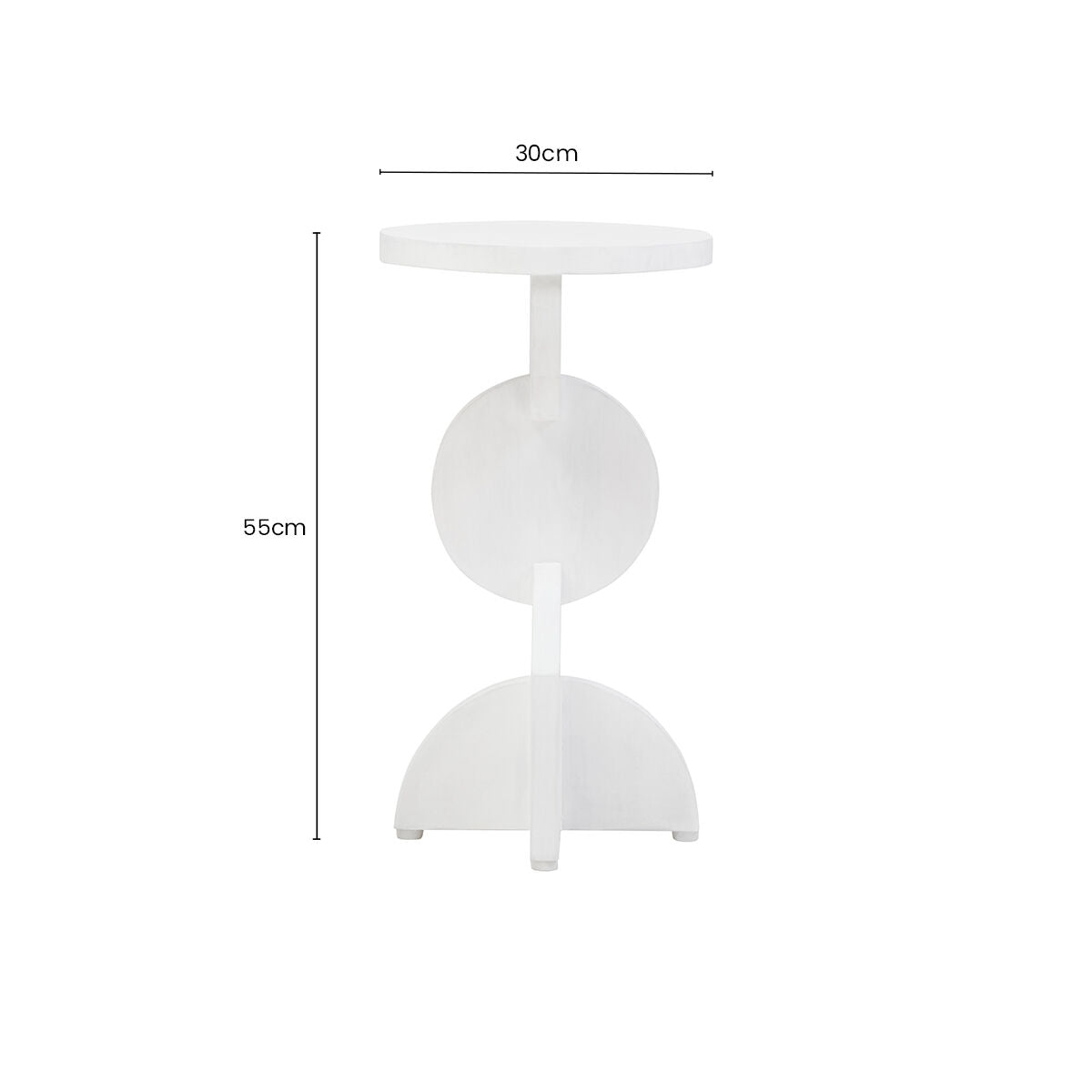 White Finish Mango Wood Abstract Side Table with Sculpted Geometric Base, Walsa