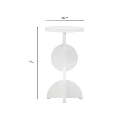 White Finish Mango Wood Abstract Side Table with Sculpted Geometric Base, Walsa