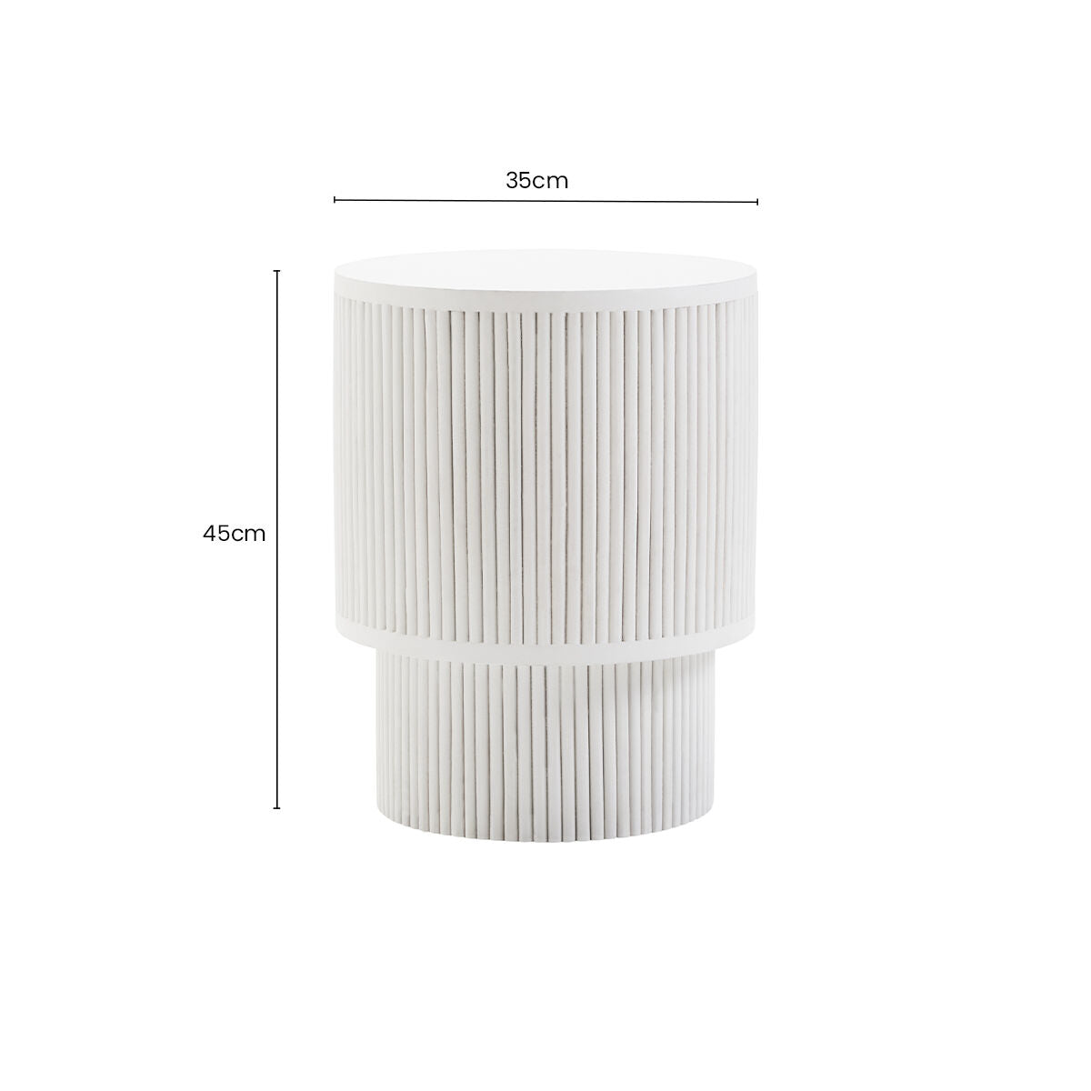 Whitewashed Mango Wood Ridge Detail Side Table with Column Base, Walsa