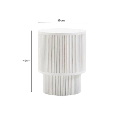 Whitewashed Mango Wood Ridge Detail Side Table with Column Base, Walsa