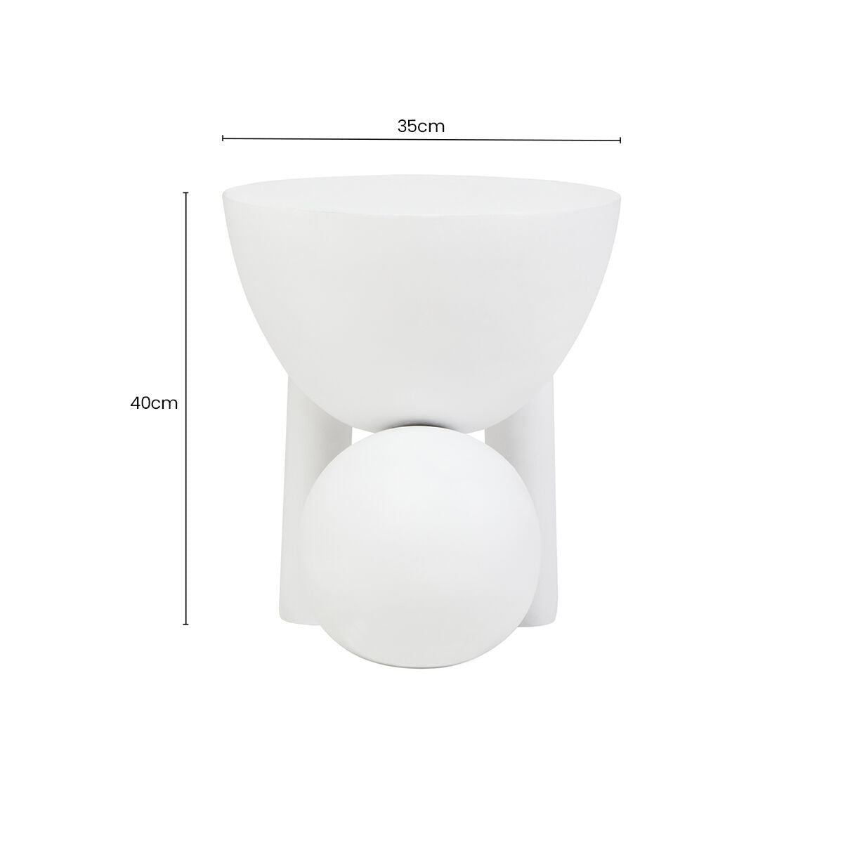 White Finish Mango Wood Round Side Table with Sphere and Semi-Cupped Legs, Walsa
