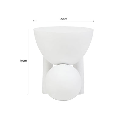 White Finish Mango Wood Round Side Table with Sphere and Semi-Cupped Legs, Walsa