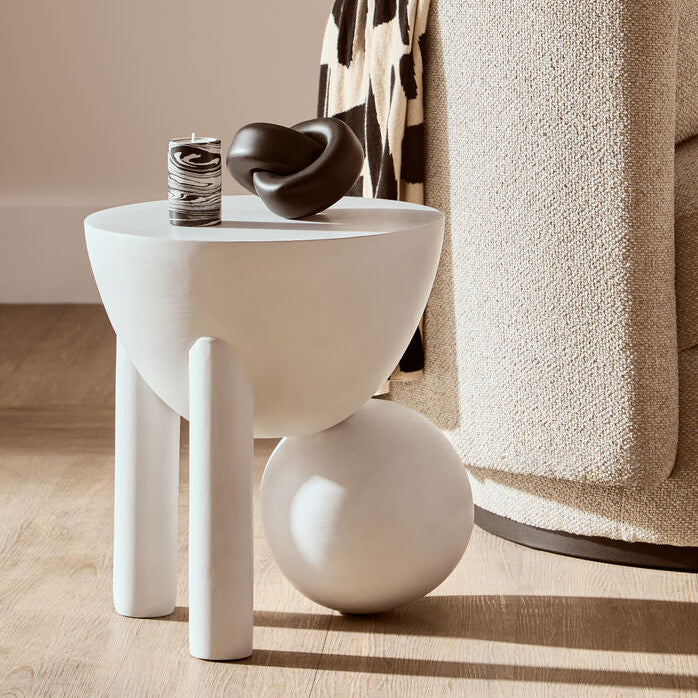 Walsa Whitewash Mango Wood Ball Detail Side Table - Image 1