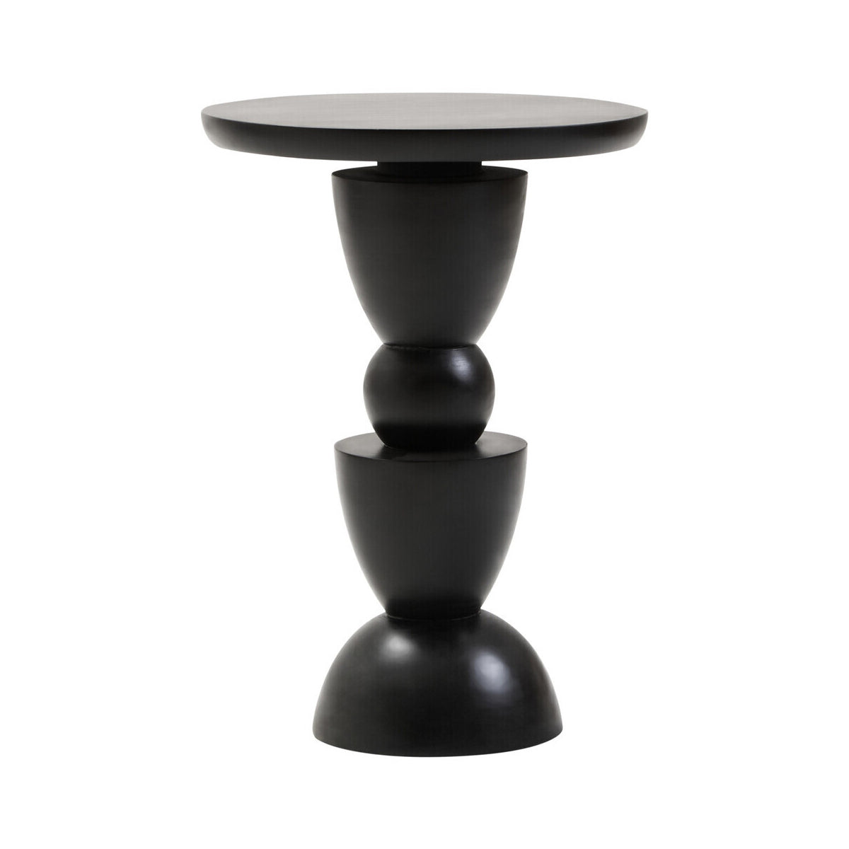 Walsa Black Finish Mango Wood Circle Column Detail Side Table