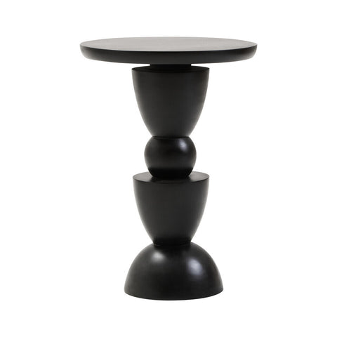 Walsa Black Finish Mango Wood Circle Column Detail Side Table