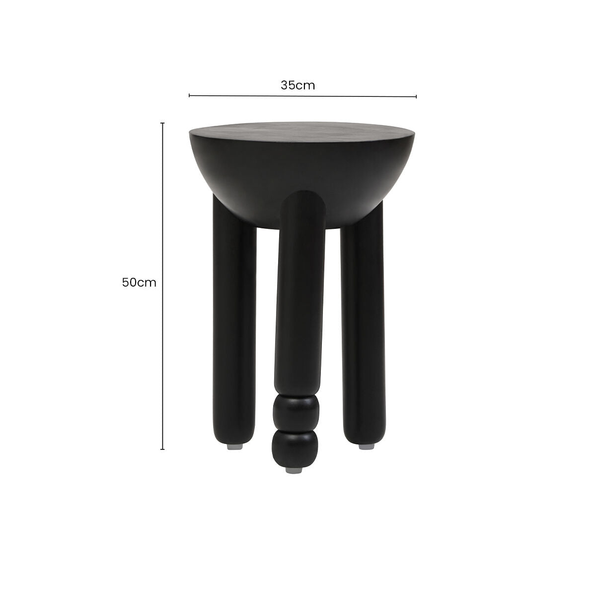 Black Mango Wood Round Side Table with Column Detail Base, Walsa