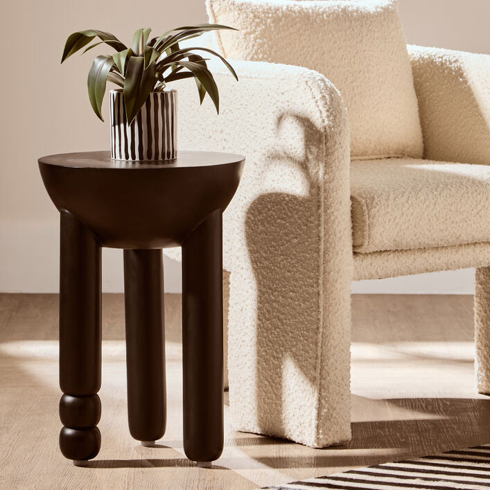 Walsa Black Finish Mango Wood Column Detail Round Side Table - Image 1