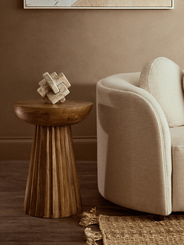 Walsa Natural Mango Wood Carved Ridge Side Table