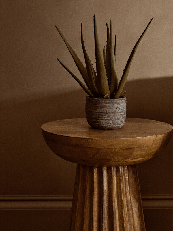 Walsa Natural Mango Wood Carved Ridge Side Table