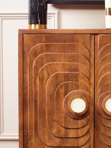 Sangar Two Door Mango Wood Carved Design Cabinet